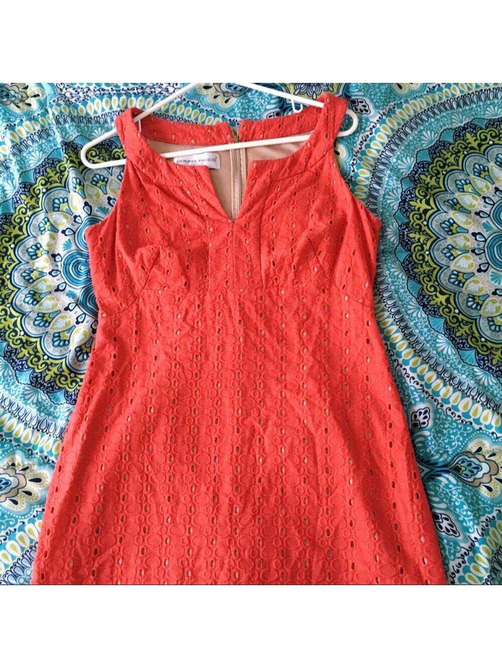 Donna Ricco | Women’s Orange Coral Eyelet Dress | Size 8 | 0711